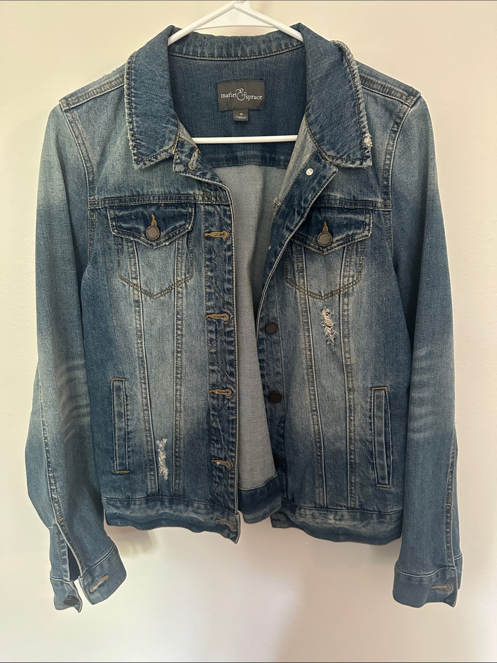 Market & Spruce Faded Blue Distressed Denim Jacket